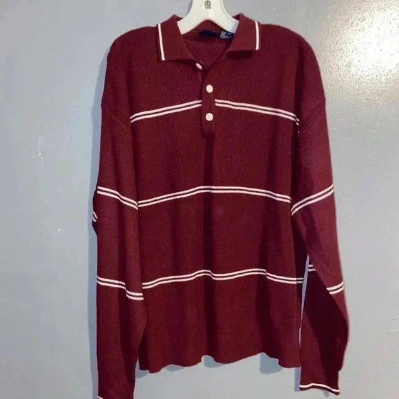 Vintage John Blair Polo Button Up Pullover Sweater Maroon White Stripe Men XXL - Picture 1 of 6